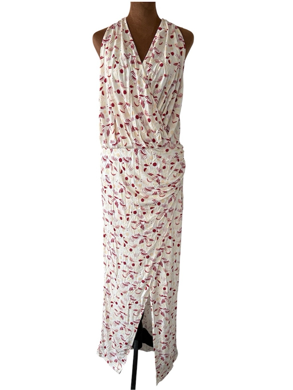 Free People Daria Graphic Slit Maxi Dress Ivory Combo Boho Halter Size Large NWT